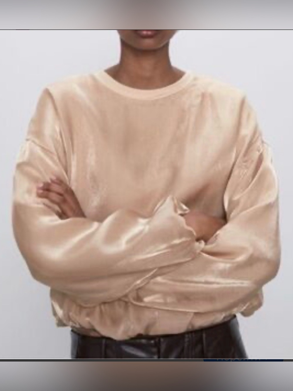 Zara Satin-Look Beige Crewneck Sweater